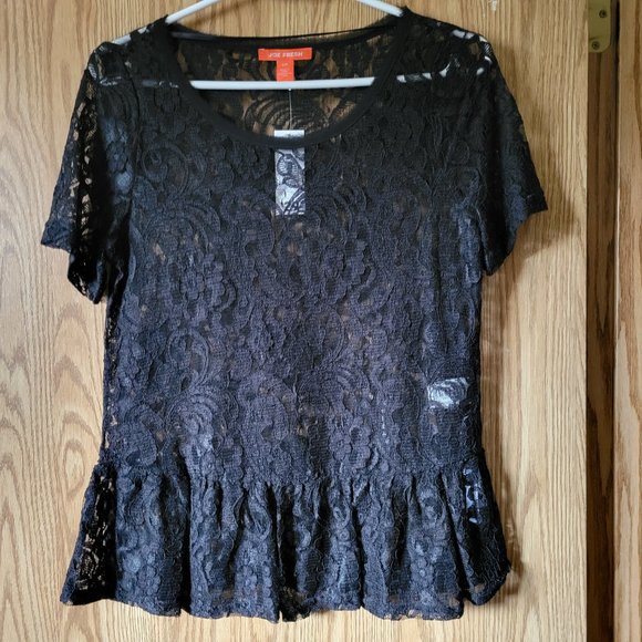 Black Stretchy Fitted Lace Top - Picture 1 of 1